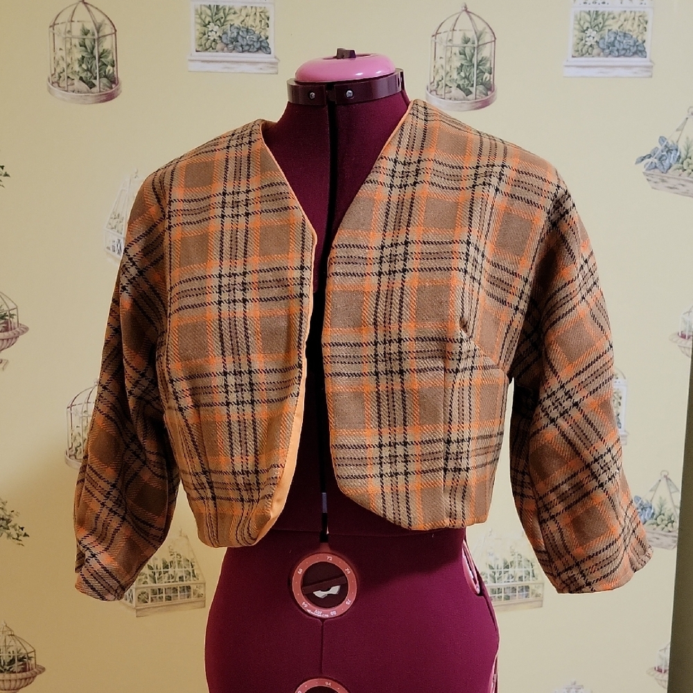 🔔 2/$15 🔔 Orange and Brown Plaid Blazer with Relaxed Sleeves